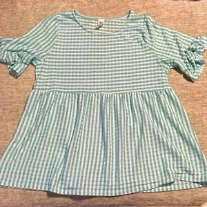 XL 1X 2X Aqua/teal cheers boutique CHECKERED top babydoll OVERSIZED